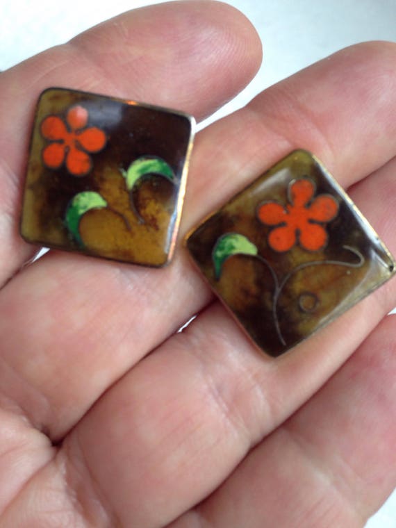 Vintage Enamel Cuff Links and Tie Tack Brown with… - image 4
