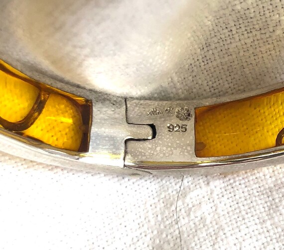 Alan K Sterling Silver Lucite Bangle Hinged Bracelet Golden Yellow