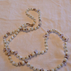 Miriam Haskell Bead Necklace Mother of Pearl Rose quartz image 2