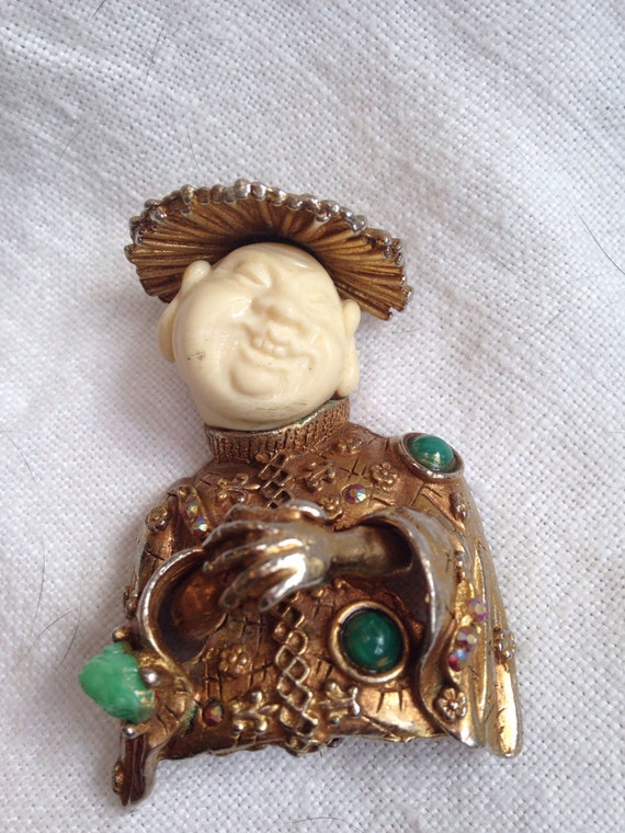 Signed Har Laughing Buddha Brooch