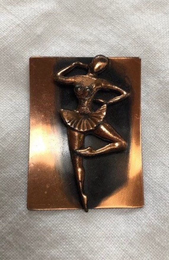 Vintage Ballerina Copper Brooch - image 1