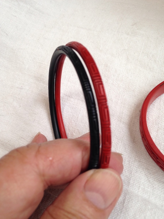 Trio of Cinnabar Bangles Red and Black - image 5
