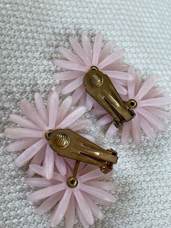 Oversized Clip on Earrings Pink Plastic Flowers R… - image 5