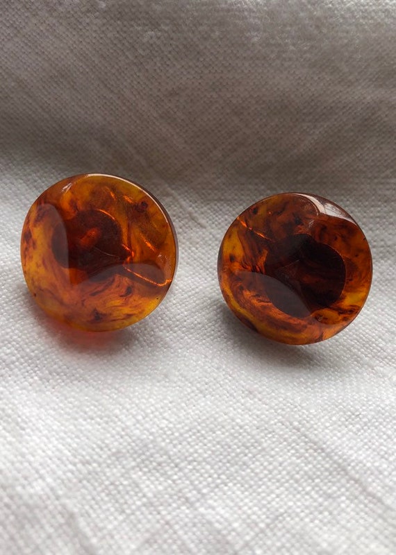 Marbled Root Beer Bakelite Earrings Domed