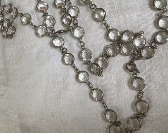 Clear Crystals Necklace with Silver Bezels 50 Inches Long Swarvoski Crystals