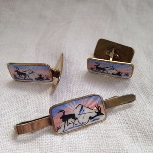 Norway Enamel Sterling Silver Cuff Links Tie Clasp Albert Scharning