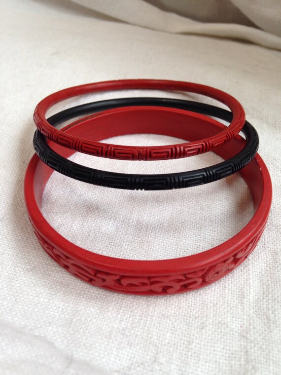 Trio of Cinnabar Bangles Red and Black - image 6