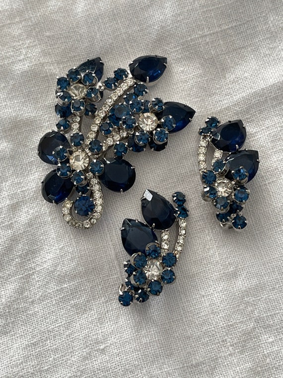 Juliana Blue Pear Rhinestone Brooch Earrings Set … - image 2