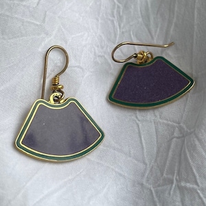 Laurel Burch Purple  and Green Fan Earrings