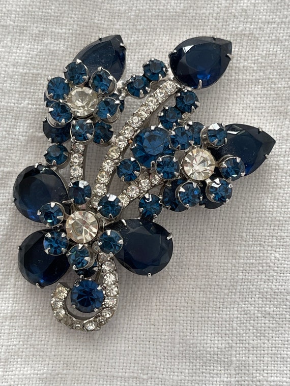 Juliana Blue Pear Rhinestone Brooch Earrings Set … - image 3