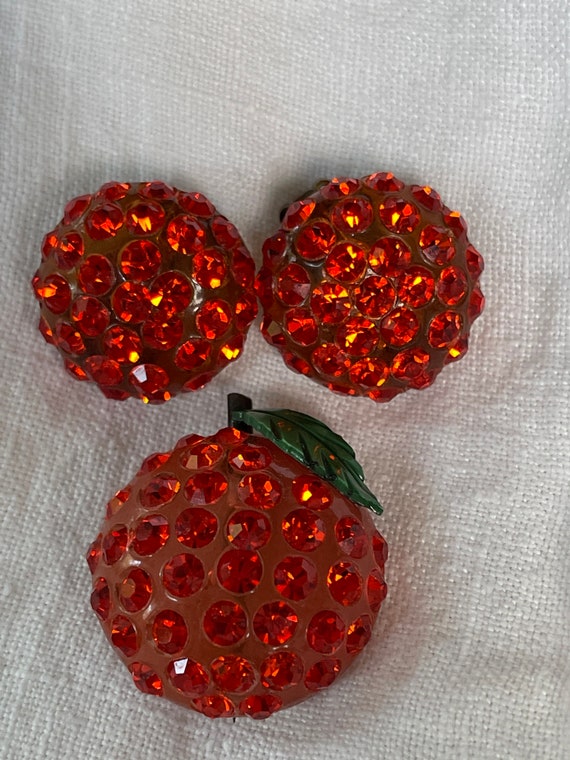 Lucite Orange Forbidden Fruit Brooch Earrings Oran