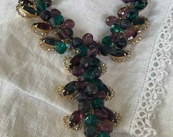 Stunning Juliana Necklace Mardi Gras Metal Beads Blue Purple Green