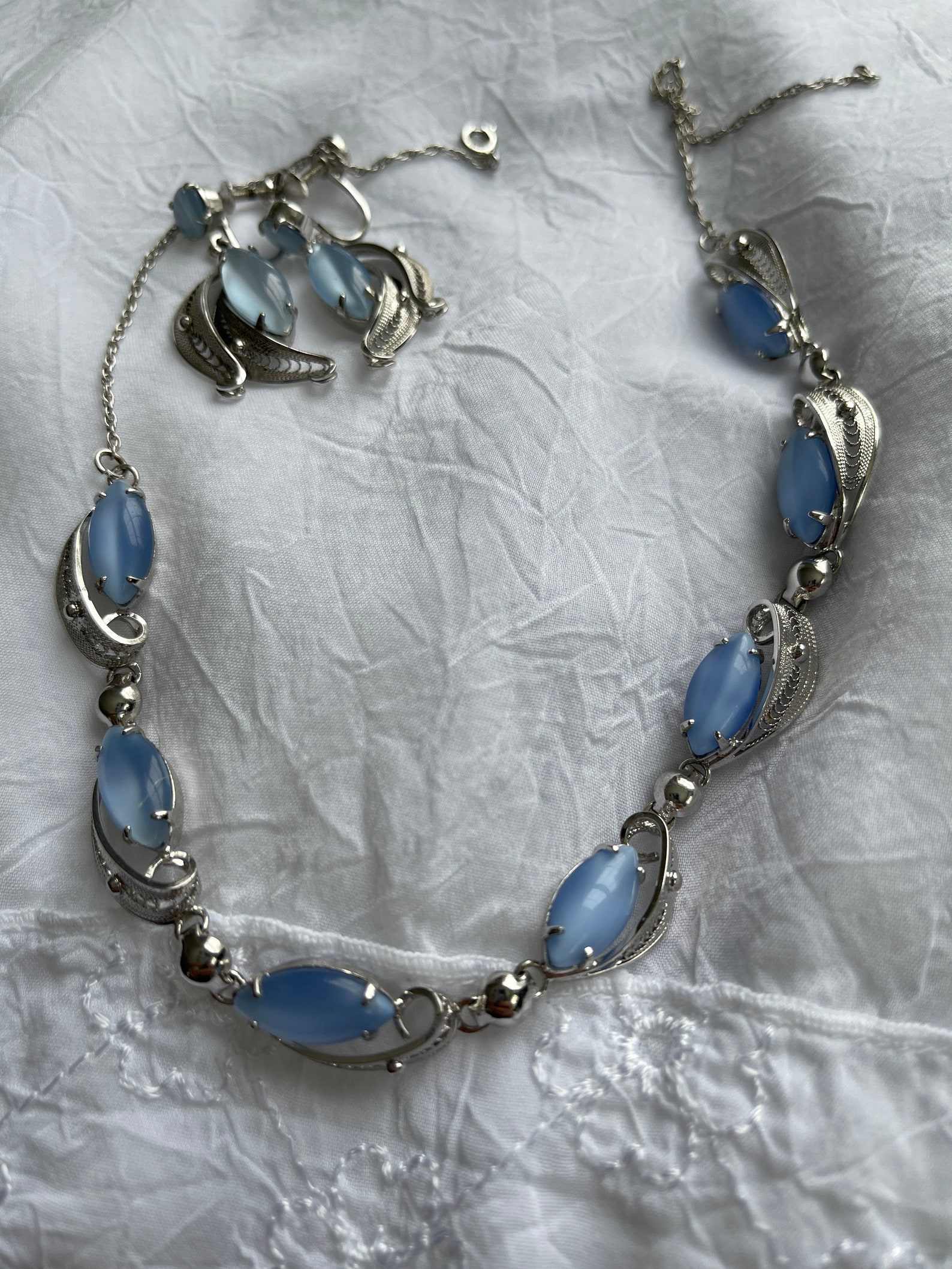 Vintage Sorrento Blue Glass Cats Eye Necklace Brooch Earrings Etsy