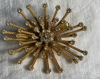 Clear Rhinestone Atomic Starburst Brooch