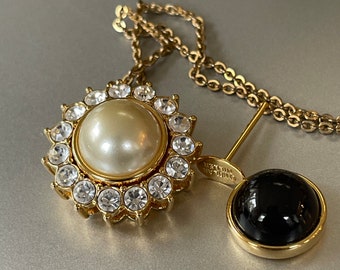 Nolan Miller Convertible Pendant Necklace Faux Pearl Onyx Rhinestones