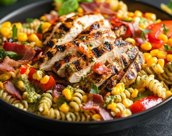 EENVOUDIG RECEPT Voor pastasalade met gegrilde kippesto (digitale download)