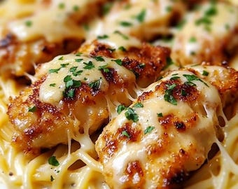 EINFACHES REZEPT für cremige Knoblauch-Parmesan-Huhn-Pasta Rezept Download PDF.