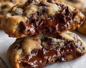 RECETTE FACILE de biscuits gluants aux pépites de chocolat fourrés au fudge (téléchargement numérique)