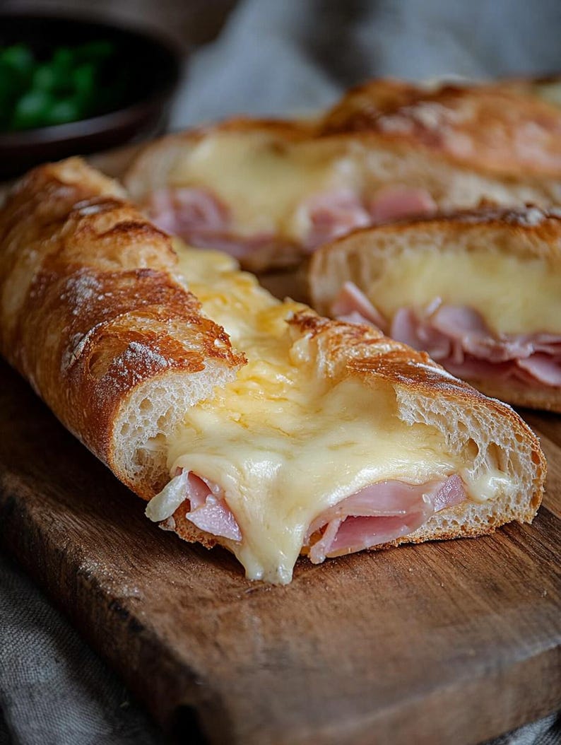 EASY RECIPE for Ham & Cheese Stuffed Baguette Recipe: Cheesy Delight ...