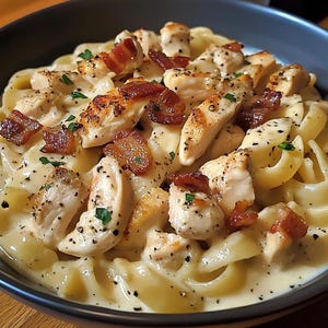 BEST RECIPE For Homemade Creamy Chicken Bacon Pasta Bake Recipe PDF – Delicious Cheesy Family Recipe Dinner Download.