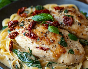 EINFACHES REZEPT Für Knoblauch-Hähnchen-Rezept: Cremige Spinat- und Tomatensauce (Digitaler Download)
