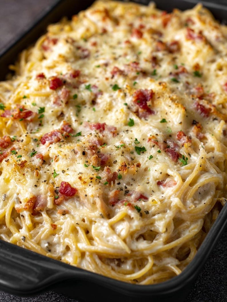 BEST RECIPE for Creamy Chicken Spaghetti Bake Recipe PDF | Cheesy Baked ...