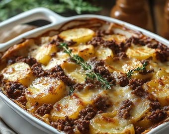 Recept PDF Ovenschotel met kaasachtig rundergehakt, eenvoudig comfortfooddiner, afdrukbare familiemaaltijd, recept voor het bakken van aardappelen