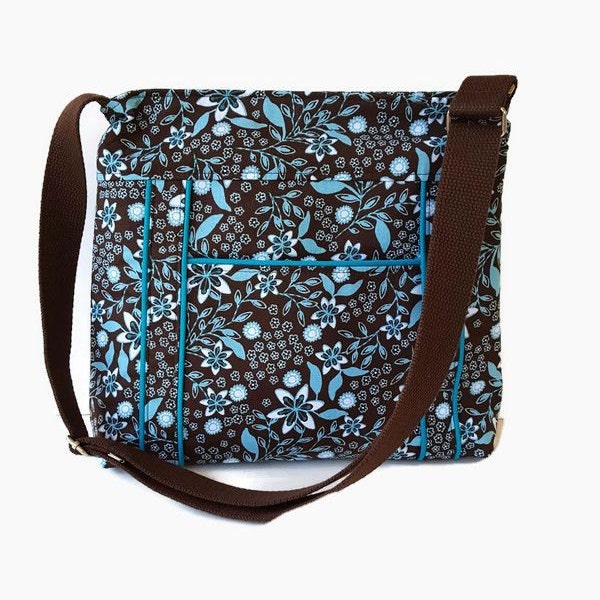 Messenger Bag Brown and Turquoise - Brown Cross Body Purse - Turquoise Shoulder Bag - Womens Handbag - Outside Pocket - Adjustable Strap