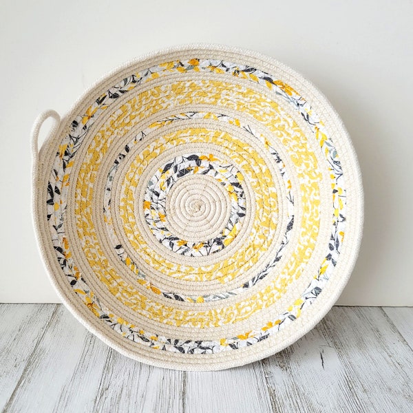 Yellow 7.25" Coiled Rope Basket, Home Decor Bowl, Storage Container, Container for Bowl Fillers