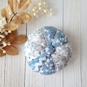 Handmade Pin Cushion - Blue Floral Sewing Pin Needle Holder - Sewing Notion - Handmade Large Pincushion