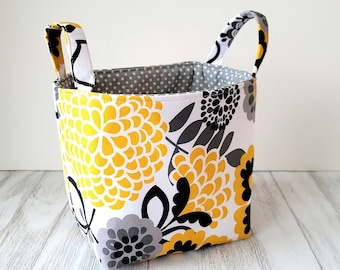 Yellow, Gray, Black 6x5x6 Inch Fabric Bin - Home Decor - Storage Organization - Fabric Basket