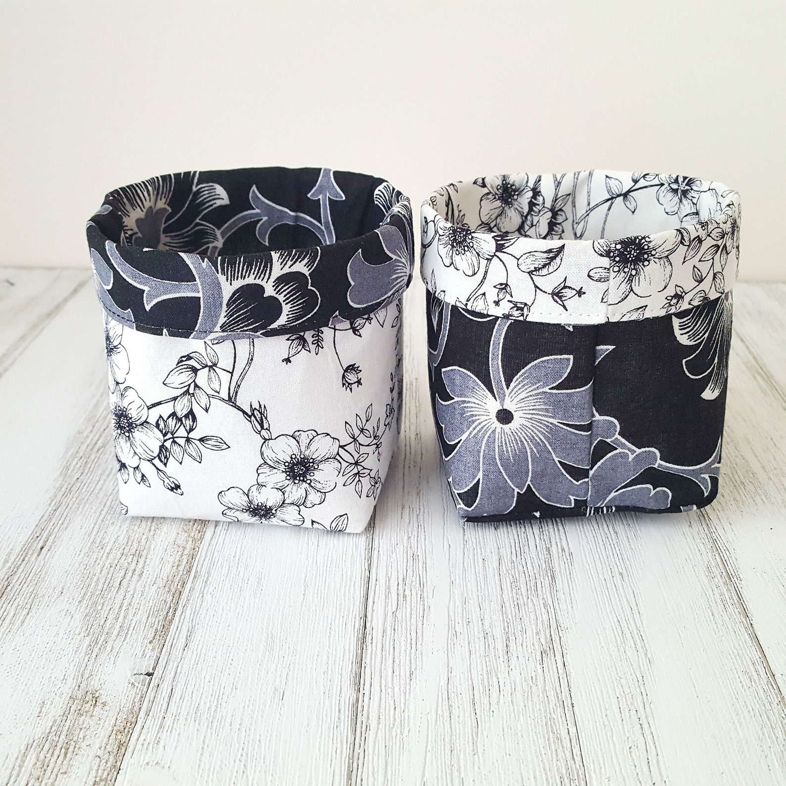 Reversible Fabric Mini Storage Bins Set of 2 Black and White Etsy Italia