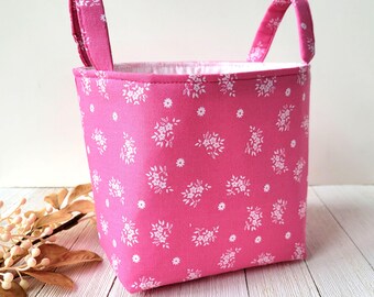 Pink Floral Fabric Bin: 6x5x6 Inch Storage Basket