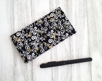 Black Print Checkbook Holder - Fabric Check Book - Coupon Holder - Purse Accessory