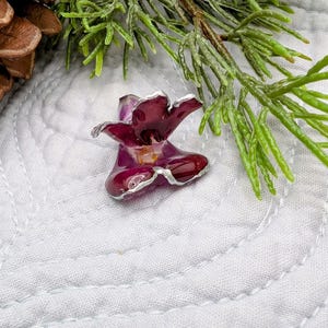 Silver Lined Purple/ Red Snapdragon Real Flower Necklace Custom Handmade Resin Necklace, Botanical Pendent