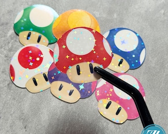 Power-Up Mushroom Sticker, Holographic Super Mario Decal