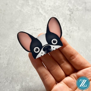 Bug-Eyed French Bulldog Peeker Sticker, Black and White Frenchie Decal