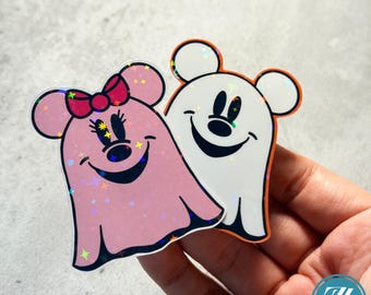 Mickey and Minnie Ghost Sticker, Holographic Halloween Disney Sticker for Notebooks, Laptops, etc.