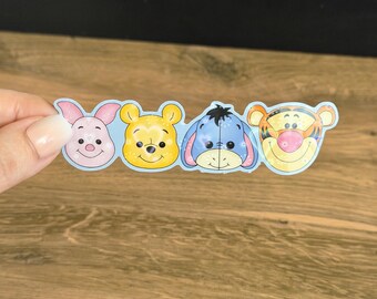 Chibi Winnie the Pooh Friends Faces Sticker, Holographic Disney Sticker for Notebooks, Laptops, etc.