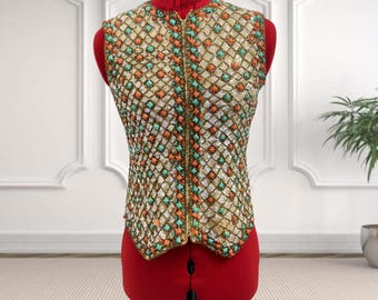 Vintage Valentina 60&#39;s Sequined & Beaded Wool Vest Size S