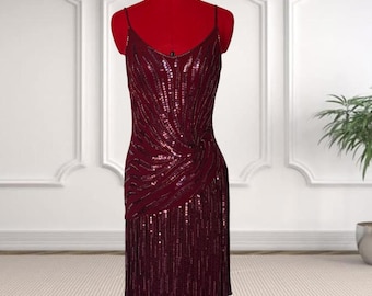 Sue Wong Nocturne Vintage Red Sequin Silk Cocktail Evening Dress Size 8