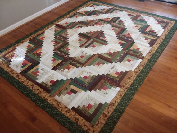 Handmade Hand Quilted Traditional Queen Full Log Cabin Quilt Etsy