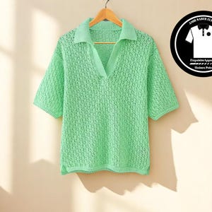Women&#39;s Short Sleeve Polo Knit | Chic Jacquard Pullover Sweater | Lightweight Mesh Top | Relaxed Fit | Elegant Summer Wardrobe Essential