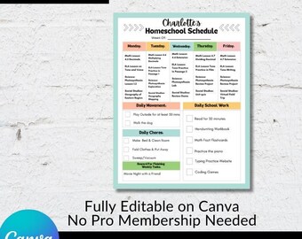 Homeschool Schedule Template | Editable Home School Planner | Printable Lesson Planner | Homeschool Daily Schedule for Kids