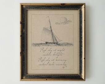 Red Sky at Night, Sailor's Delight Vintage Inspired Nautical Giclée Print (8x10 or 16x20)
