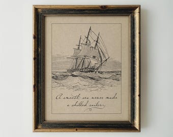 A Smooth Sea Never Made a Skilled Sailor Vintage Inspired Nautical Giclée Print (8x10 or 16x20)