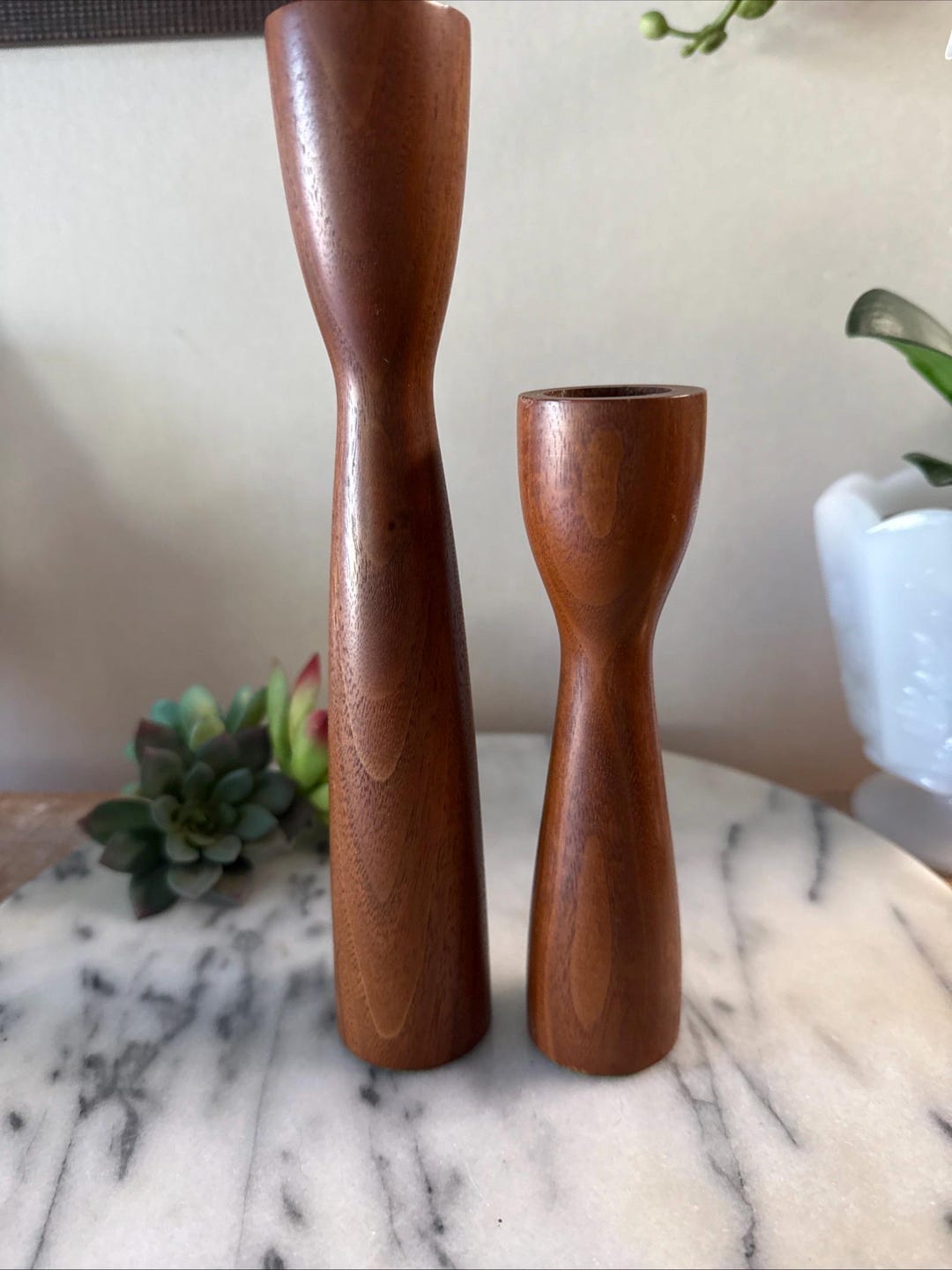 Vintage Pair (2) of Teak Wood Candlestick Holders ~ Danish Teak ...