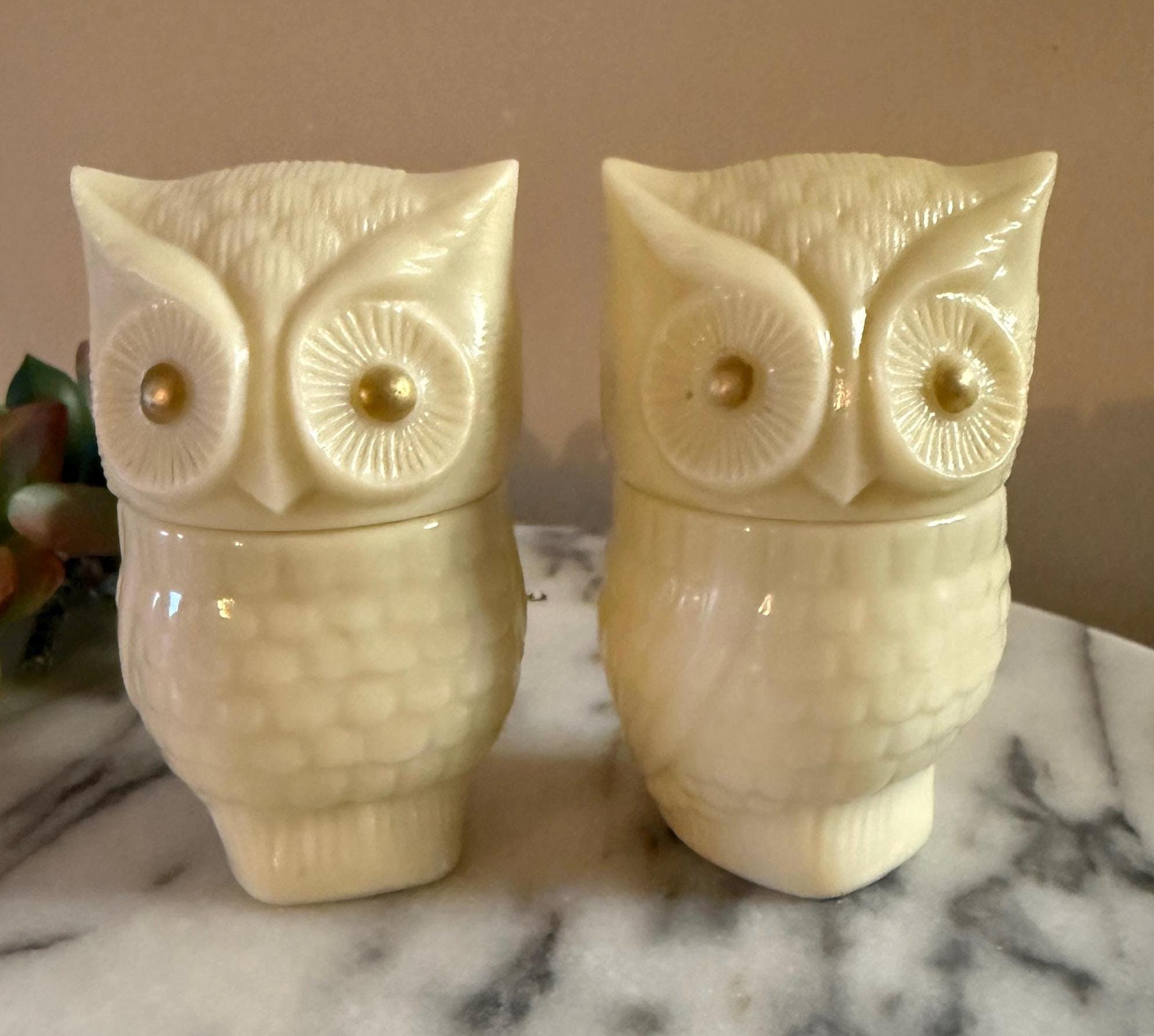 Vintage Owl Avon Milk Glass Frangrance Cream Sachet Bottles