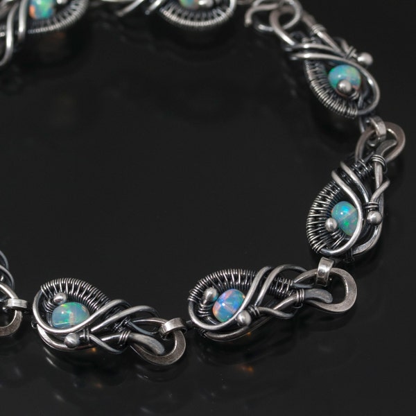 RESREVED- Opal Bracelet, Fine Silver bracelet, October Birthstone, Infinity Bracelet- Mini Elandra Bracelet