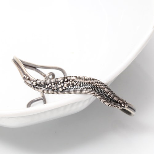Women's shops small woven sterling silver wave bangle bracelet - Sound Wave